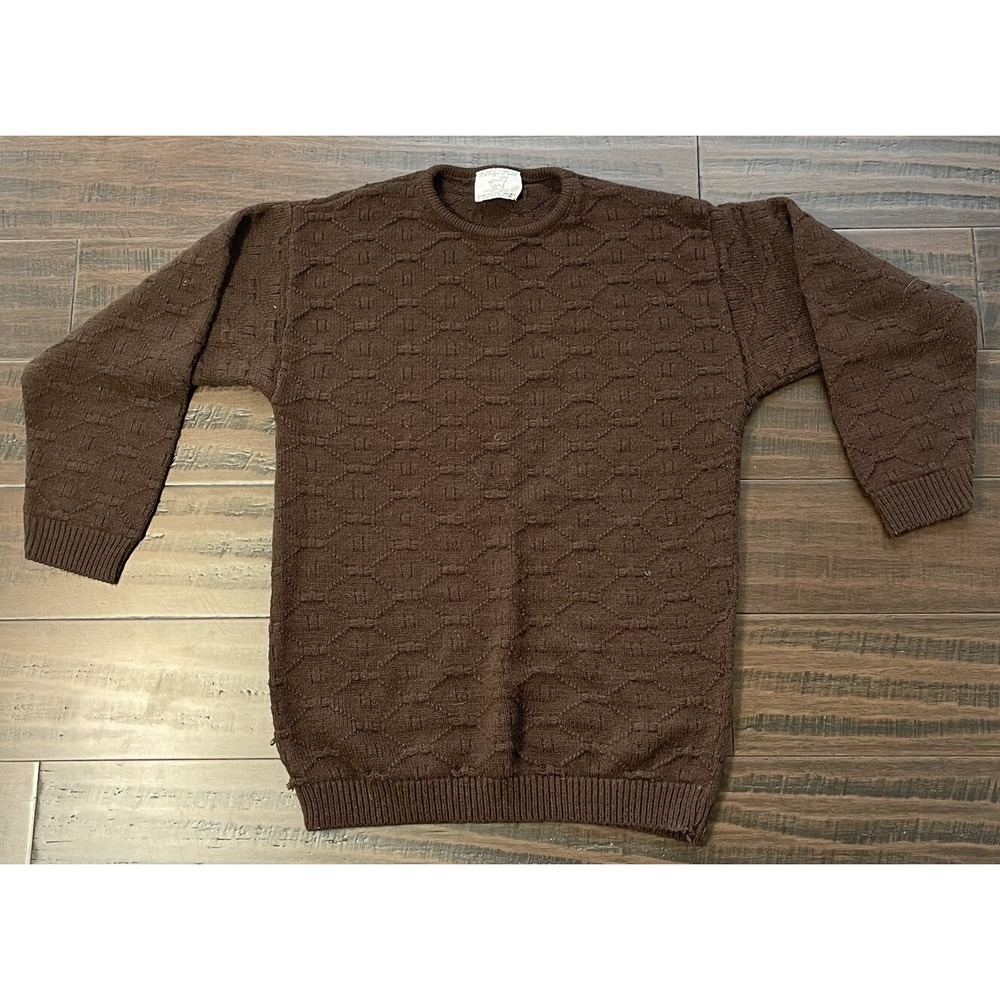 College Point Acrylic Sweater Womens M Brown Diamond Knit Vintage 70s Retro USA